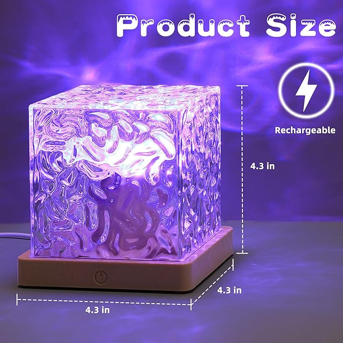 Northern Lights Cube Lamp Ocean Water Projector Luminorthe lumena Lights Cube Bedroom Decor 16 Colors Rotating Flame Remote Charging for Kids Adults