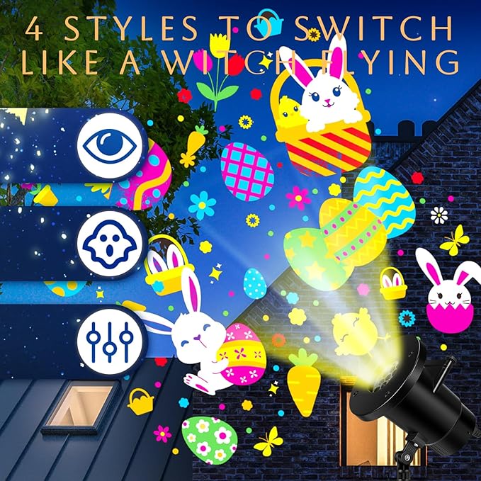 Easter Decorations Projector Lights LED Projector Lights Outdoor with Bunny Eggs Patterns Slides Weatherproof Easter Party Landscape Decorative Lighting Projection Lamp