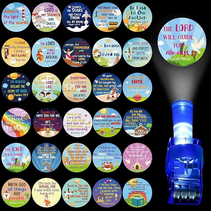 Tuanse 30 Pcs Christian Easter Gifts for Kids Bulk Religious Sunday School Prizes Gift Toys Glow in The Dark Inspirational Finger Light Bible Church Christian Easter Basket Stuffers