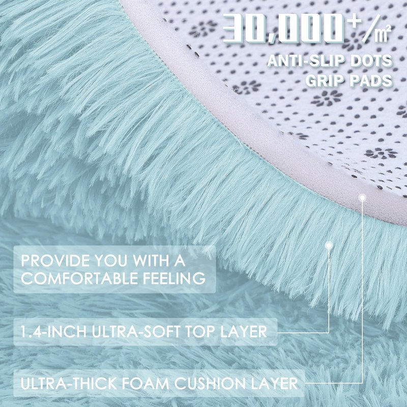 OLANLY 2x5 Machine Washable Runner Rugs for Hallway, Soft Fluffy Shaggy Bedside Rugs for Bedroom, Living Room, Indoor Floor Carpet for Kids Girls and Boys, Home Decor Aesthetic, Light Blue