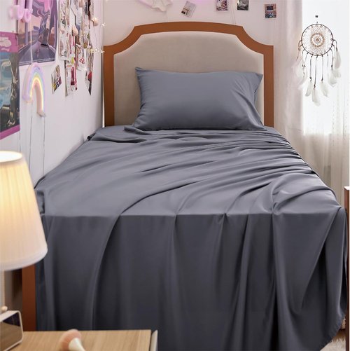 Bedsure Cooling Twin XL Sheets - Breathable Rayon from Bamboo, Soft & Silky, Deep Pocket Up to 16", Dark Grey