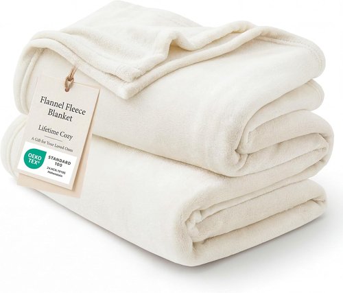 Bedsure GentleSoft Fleece Blanket - Lightweight Plush Cozy Twin Size Cream Blanket for Bed & Travel | 60x80 Inches