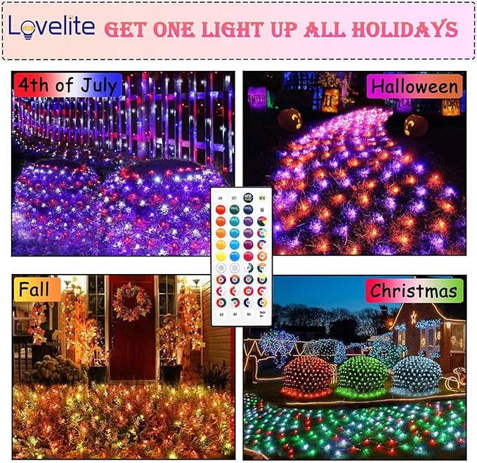 240 LED Net Lights, 35 Colors Changing 4th of July Net Lights Outdoor Clear Wire, 14.8ft x 5ft Connectable Red White Blue Mesh Lights for Bushes Christmas Halloween Holiday Party Hedge Patio Decor