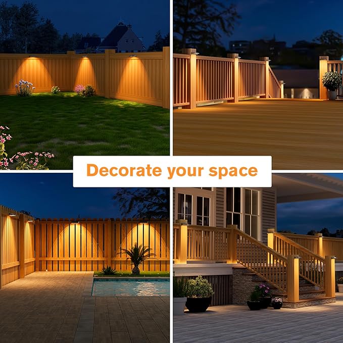 VOLISUN Deck Lights Outdoor 8-Pack - Solar Fence Lights Outdoor Waterproof Warm White LED Auto On/Off for Deck, Yard, Patio & Garden, Pathway and Railing Decor (Dusk to Dawn)