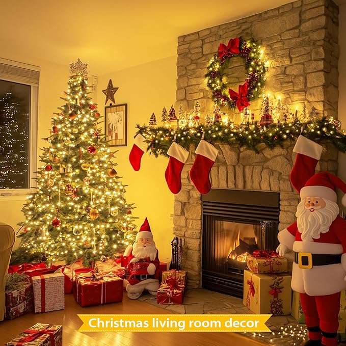 JMEXSUSS 33ft 100 LED Warm White Christmas Lights Outdoor, Battery Power String Lights Waterproof, Twinkle Fairy Mini Lights with 8 Modes Remote Indoor