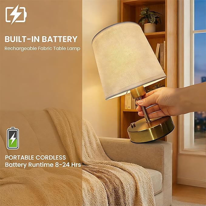 Mini Gold Portable Cordless Table Lamp, Rechargeable Bedside Lamp, Stepless Dimming Touch Control Nightstand Lamp, 2700K Warm Light, Vintage Desk Lamp for Living Room, Dining Table Decor (Mini)