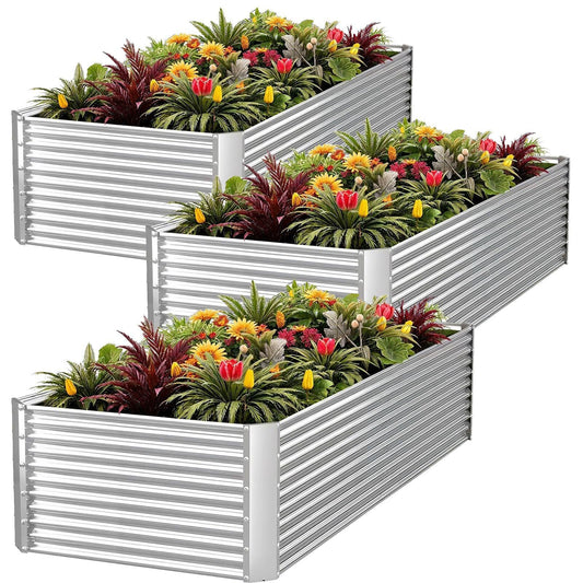 FRIZIONE 3PCS Tall Galvanized Raised Garden Bed Outdoor,Steel Garden Bed for Vegetables,Above Ground Garden Box for Flower,Metal Raised Beds for Gardening - 4x2ft