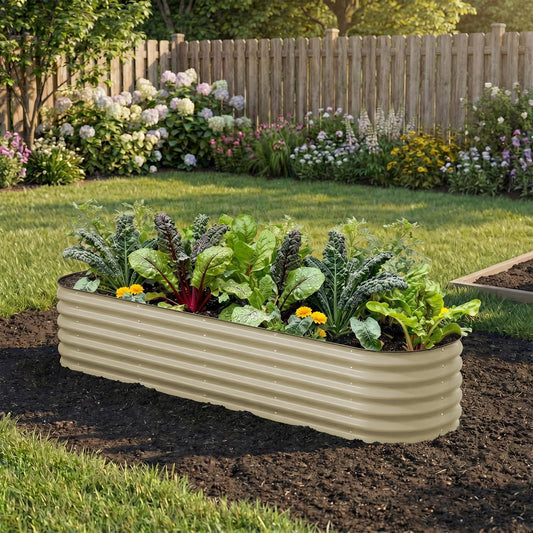 TABU Galvanized Raised Garden Bed Outdoor, 8x4x1.5 Ft Metal Planter Box with Anti-Cutting Edge, Rust-Resistant Garden Bed Kit for Outdoor Gardening, for Vegetables, Flowers, Herbs, Beige
