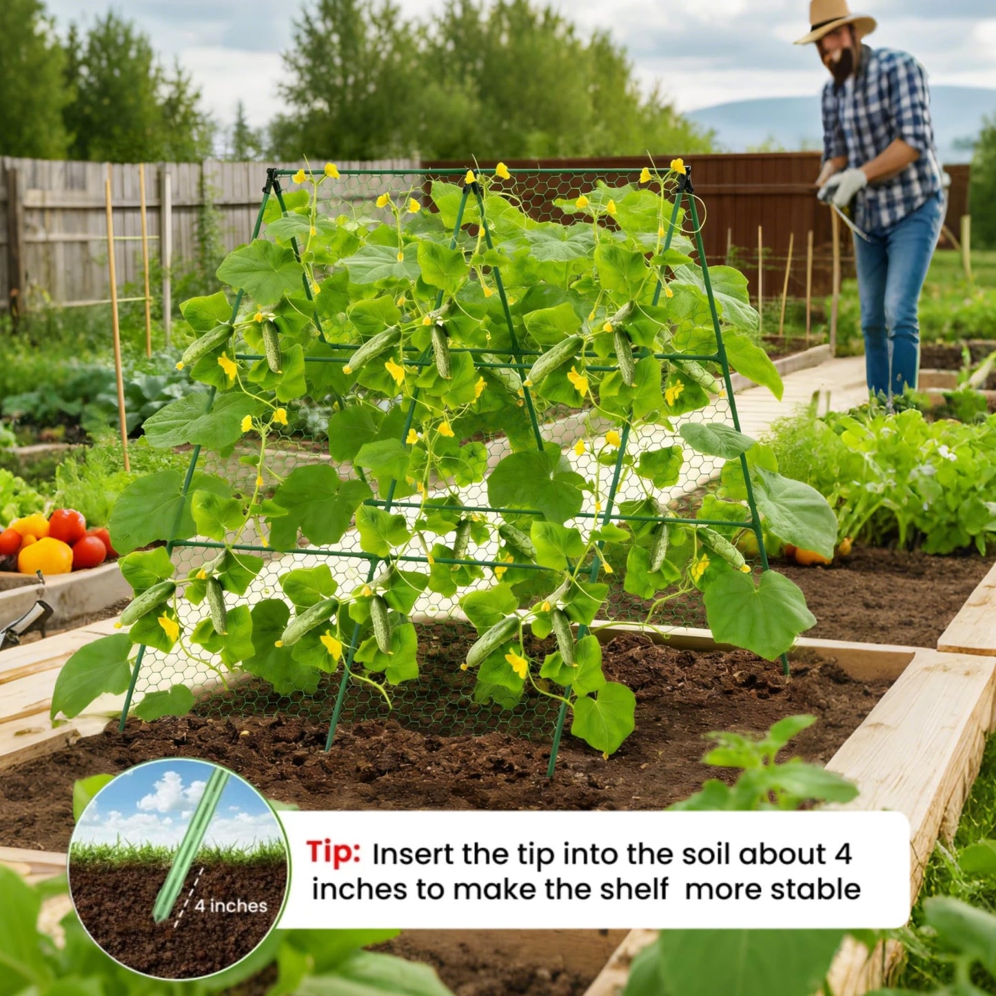 Cucumber Trellis, 35" X 50" A-Frame Garden Trellis for Climbing Plants Outdoor, Trellis Cucumber for Raised Bed, Foldable Plant Support for Vine/Vegetable/Tomato/Zucchini/Pea