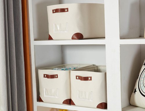 DECOMOMO White Storage Bins - Fabric Baskets for Shelves & Linen Closet Organization | Large 3-Pack with Label Holder