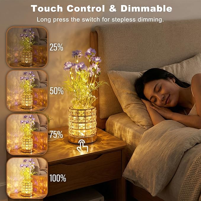 Cornflower Flower Lamp, Rechargeable Artificial Flower Table Lamp with 3 Color Temperature, Dimmable Touch Cordless Lamp for Bedroom Room Home Decor, Birthday Mother's Day Gift for Mom Grandma Women