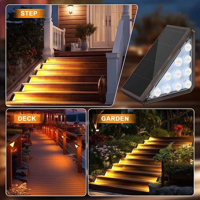 6 Pack Solar Stair Lights Outdoor Stair Lights with Waterproof IP67 LED Solar Light for Outside Light Decor for Deck, Front Step, Front Porch, Patio, Garden and Backyard (Brown)