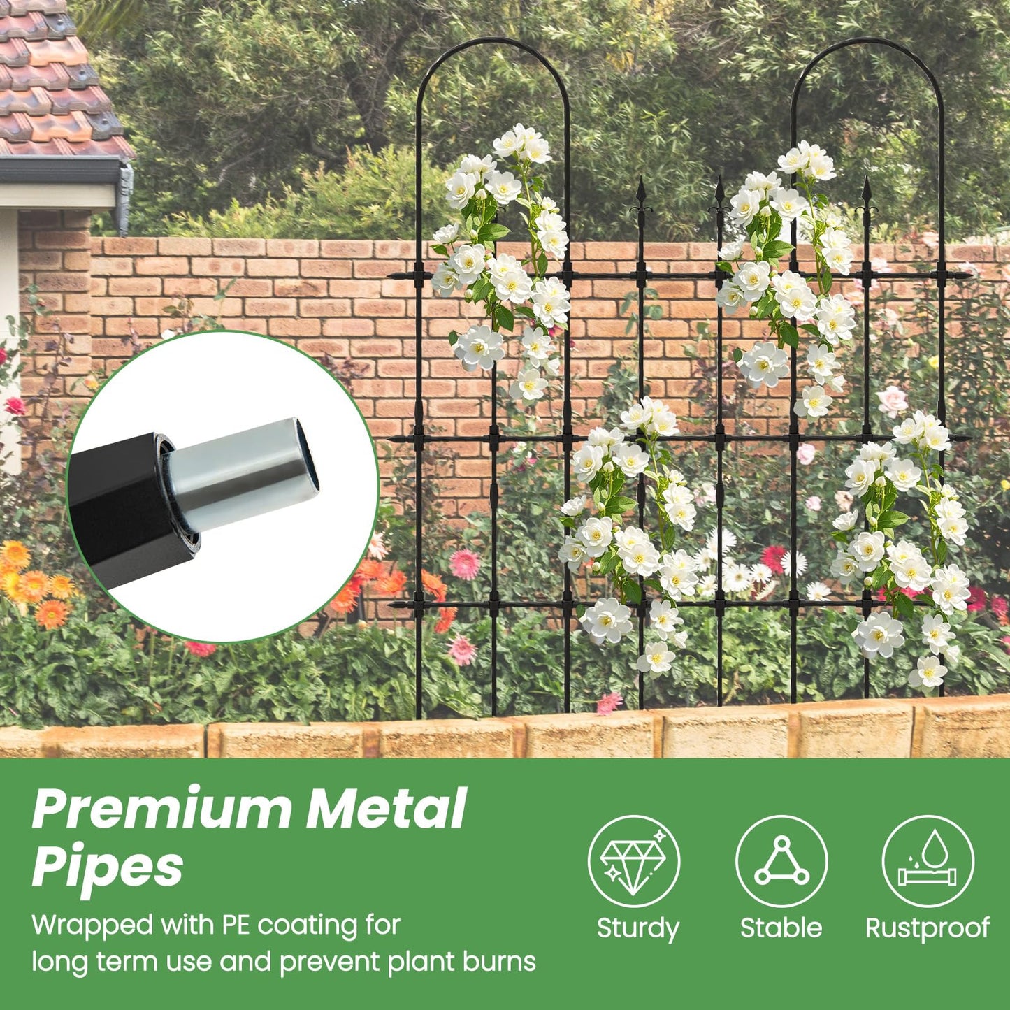 Giantex Outdoor Garden Trellis for for Climbing Plants, 73” Tall Trellis w/Rustproof PE Coated Metal Pipes, Garden Fence for Vine Cucumber Tomato Flower Clematis Roses, Outdoor Patio Lawn Decor