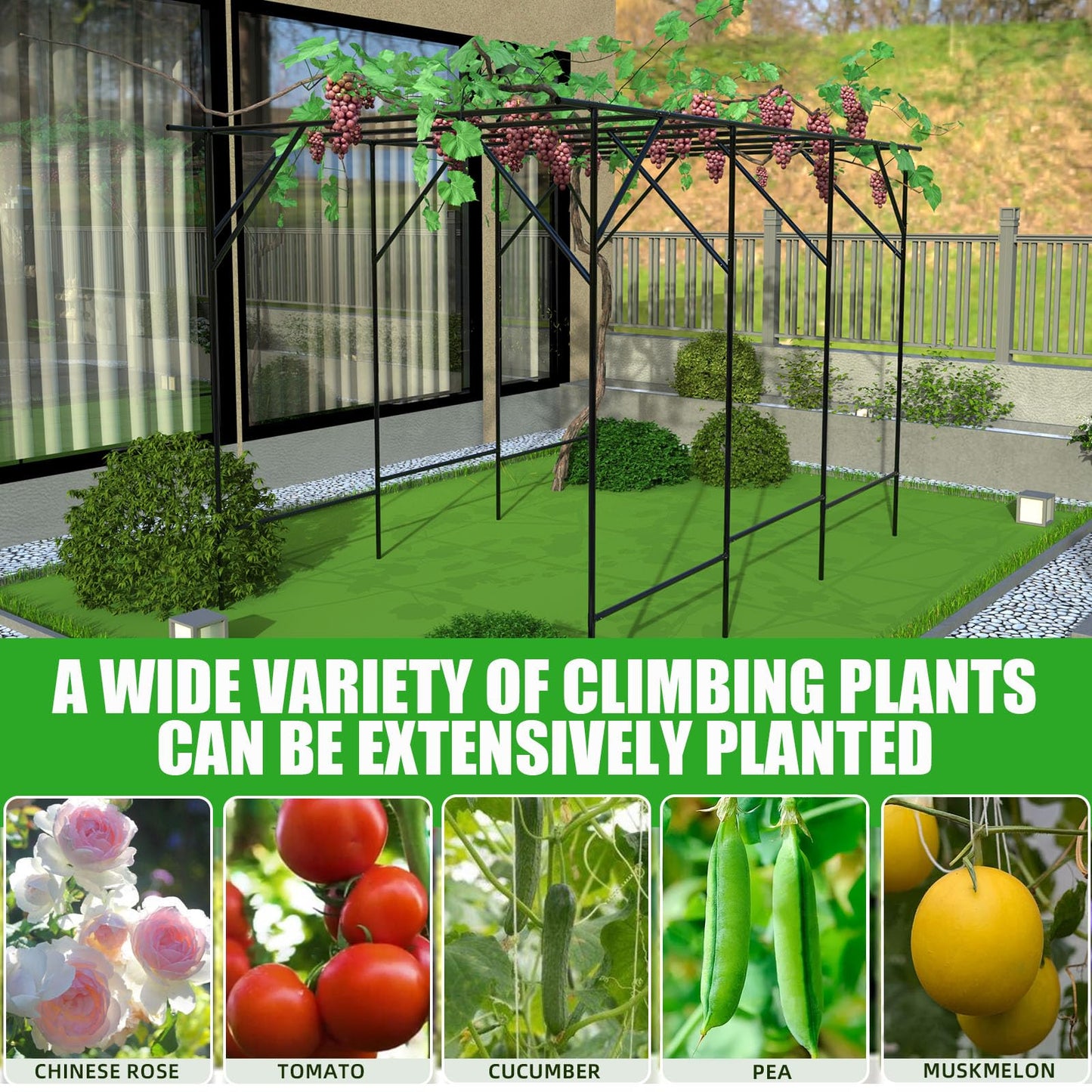 RUCOIN Garden Arch Trellis - Large Outdoor Garden Arch Trellis for Climbing Plants - Size: 118 * 78.7 * 90.5 inches, Plant Support Rack Trellises for Vegetables Fruits Cucumber Pea Bean