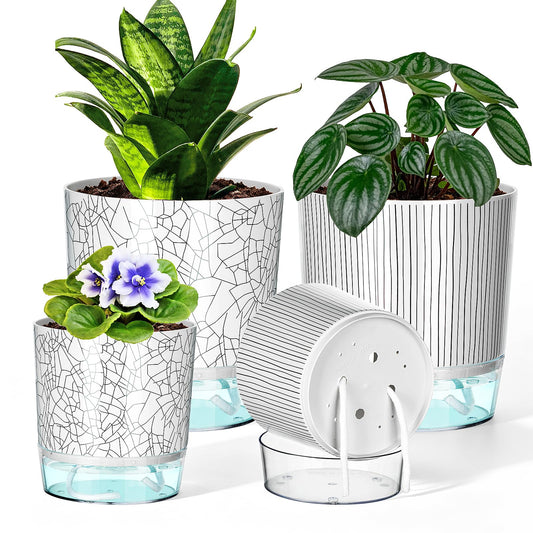 Samhe 4 Pack Self Watering Pots for Indoor Plants, 4/5.5 Inch Lightweight Planters with Water Reservoir, Flower Pots for African Violet, Spider Plant, Orchid