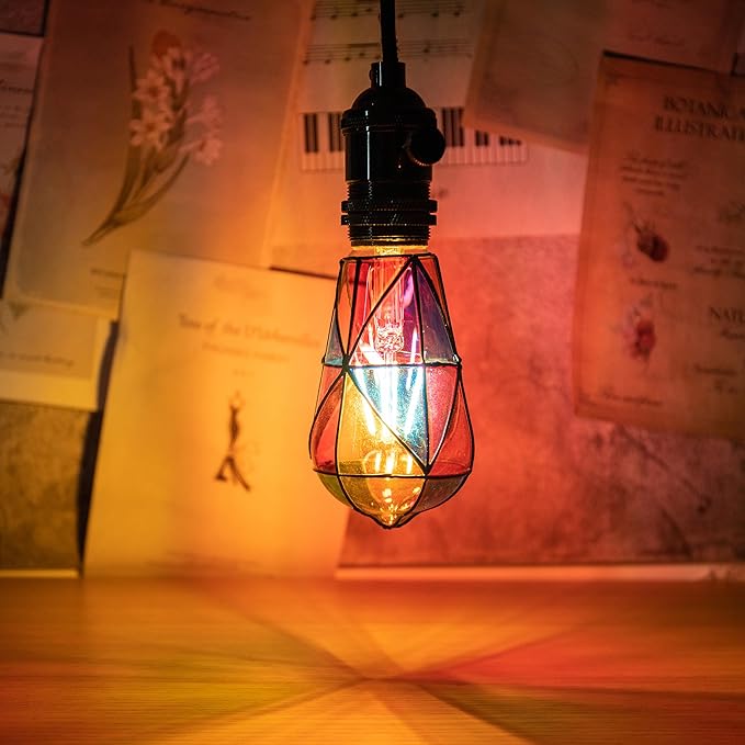 Stained Glass Light Bulb - Rainbow Painted, Mosaic, Multi-Colored Indoor Decorative Bulb - 4W 120V - Fun Romantic and Unique