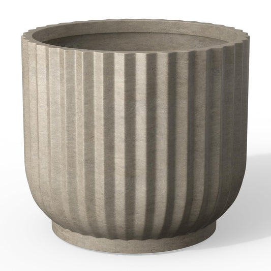 Kante Round Fulted Planter, 11 Inch Dia Large Concrete Plant Pots with Drainage Hole and Rubber Plug, Modern Decor for Indoor Outdoor Plants, Flower, Weathered Concrete