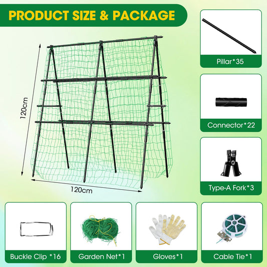 Cucumber Trellis, 47''X47'' A-Frame Cucumber Trellis for Raised Bed with Climbing Net, Metal Garden Trellis for Climbing Plants for Cucumber,Tomato, Grapes and Flowers