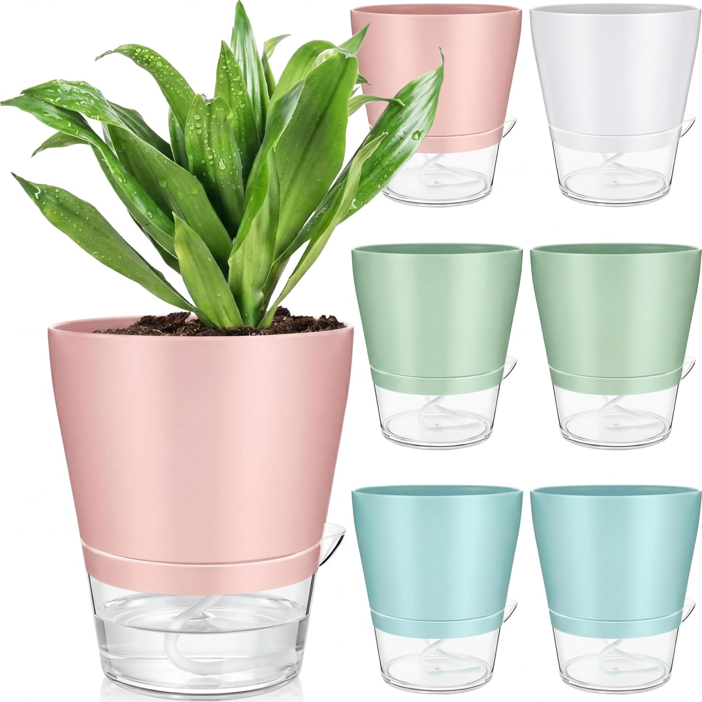 Funnymoom 6 Pack 6 Inch Self Watering Plant Pots Self Watering Planters with with Visual Reservoir and Drainage Hole Plastic Flower Pots for Indoor Plants African Violets Flowers