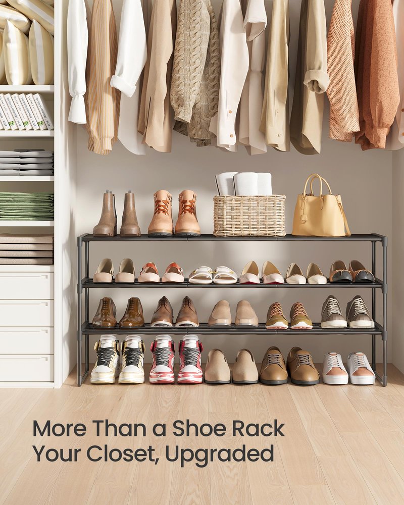 SONGMICS Shoe Rack, 3-Tier Shoe Organizer, Metal Storage Shelf, Upright or Upside Down, for 20-24 Pairs, Stackable, for Entryway, 11.8 x 46.1 x 21.7 Inches, Black ULSA033B01