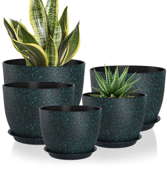 YNNICO Plant Pots 10/9/8/7.5/7 inch Set of 5,Flower Pots with Multi Mesh Drainage Holes, Large Planters for Indoor Outdoor Garden Plants and Flowers. (Green Speckles)
