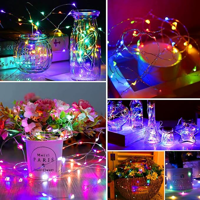 ZGWJ Fairy Lights Battery Operated, 12 Pack Mixed-color Twinkle String Lights 20 LED 7FT Waterproof 3 Lighting Modes for Easter Decor, Halloween, Christmas, Wedding Party Indoor and Outdoor Decoration