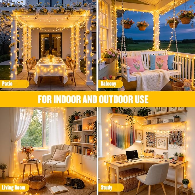 JMEXSUSS 4 Pack 50 LED Battery Operated String Lights Warm White, Each 16.5ft Battery Outdoor Lights with Timer Waterproof, 8 Modes Christmas String Light Indoor for Bedroom Classroom Xmas Decor