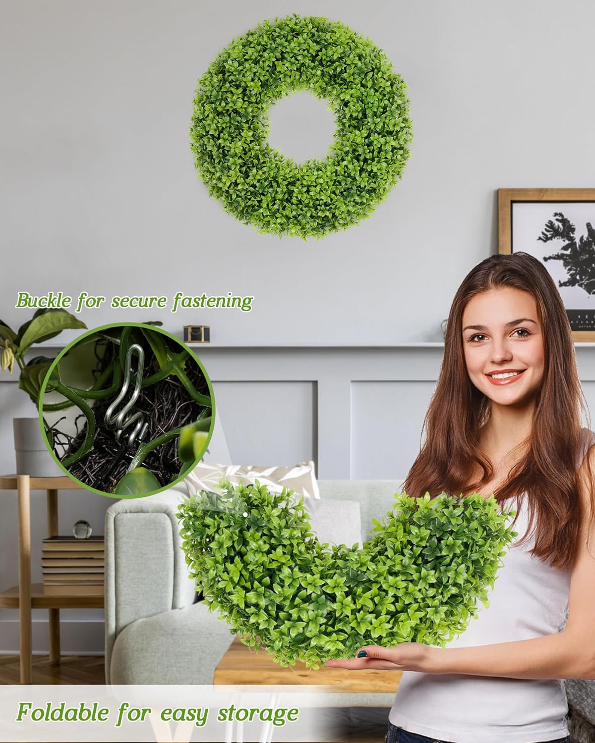 Vlorart 23-Inch Large Boxwood Door Wreath - All-Season Artificial Greenery with Sash & Bow | Perfect for Indoor & Outdoor Decor