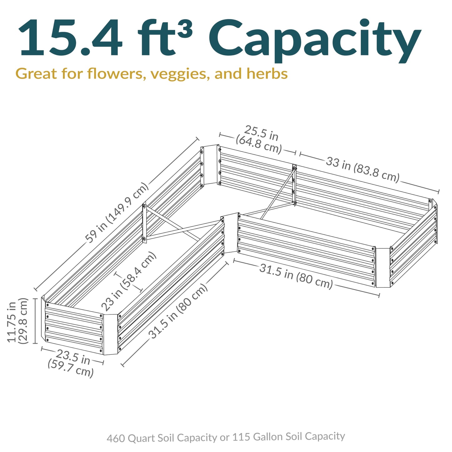 Sunnydaze Galvanized Raised Garden Bed Kit - 5x5x1 ft Outdoor Raised Garden Bed - Metal Planter Box for Vegetables, Flowers, Herbs - Silver - L-Shaped