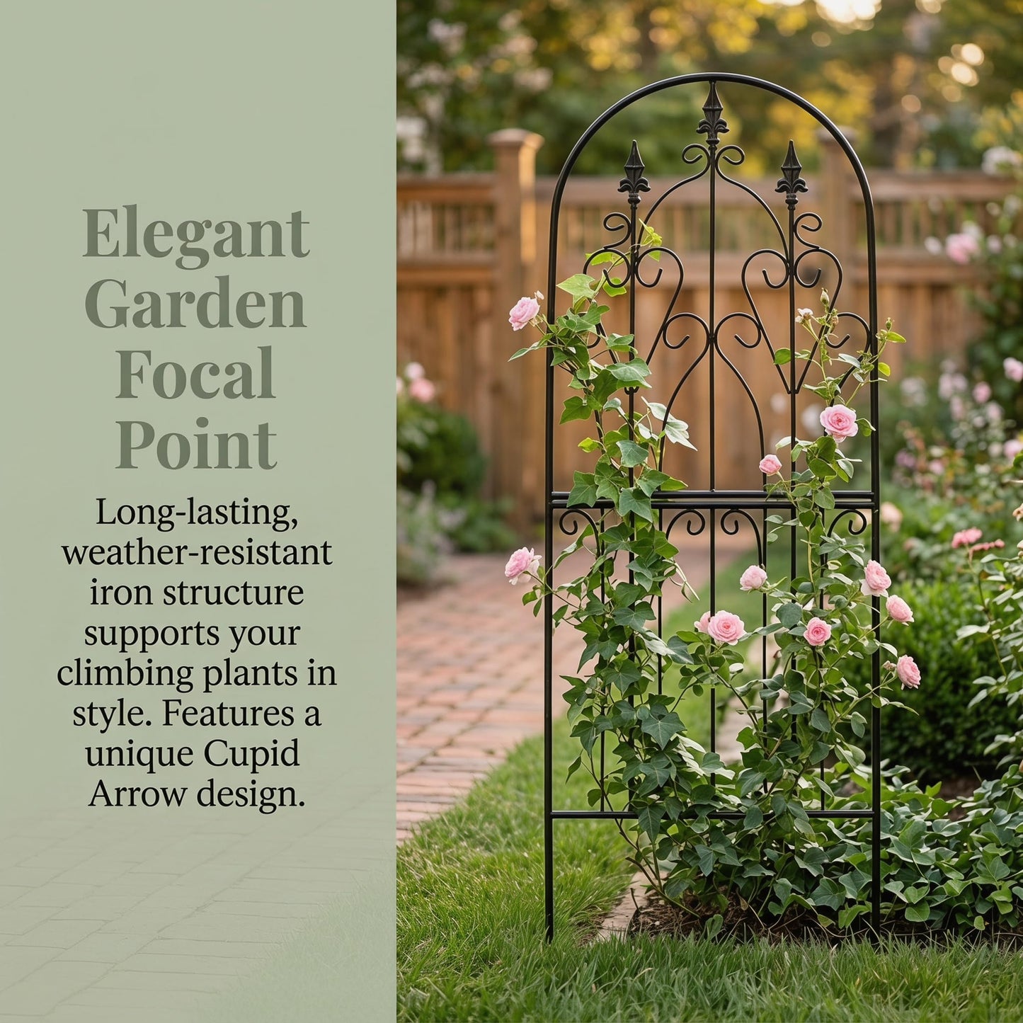 SCENDOR Garden Trellis for Climbing Plants 59" H x 21.7" W Metal Unique Design Decorative Garden Structure Weather-Resistant Lattice Outdoor Decor Flowers Roses Vine Ivy Clematis Black Coating