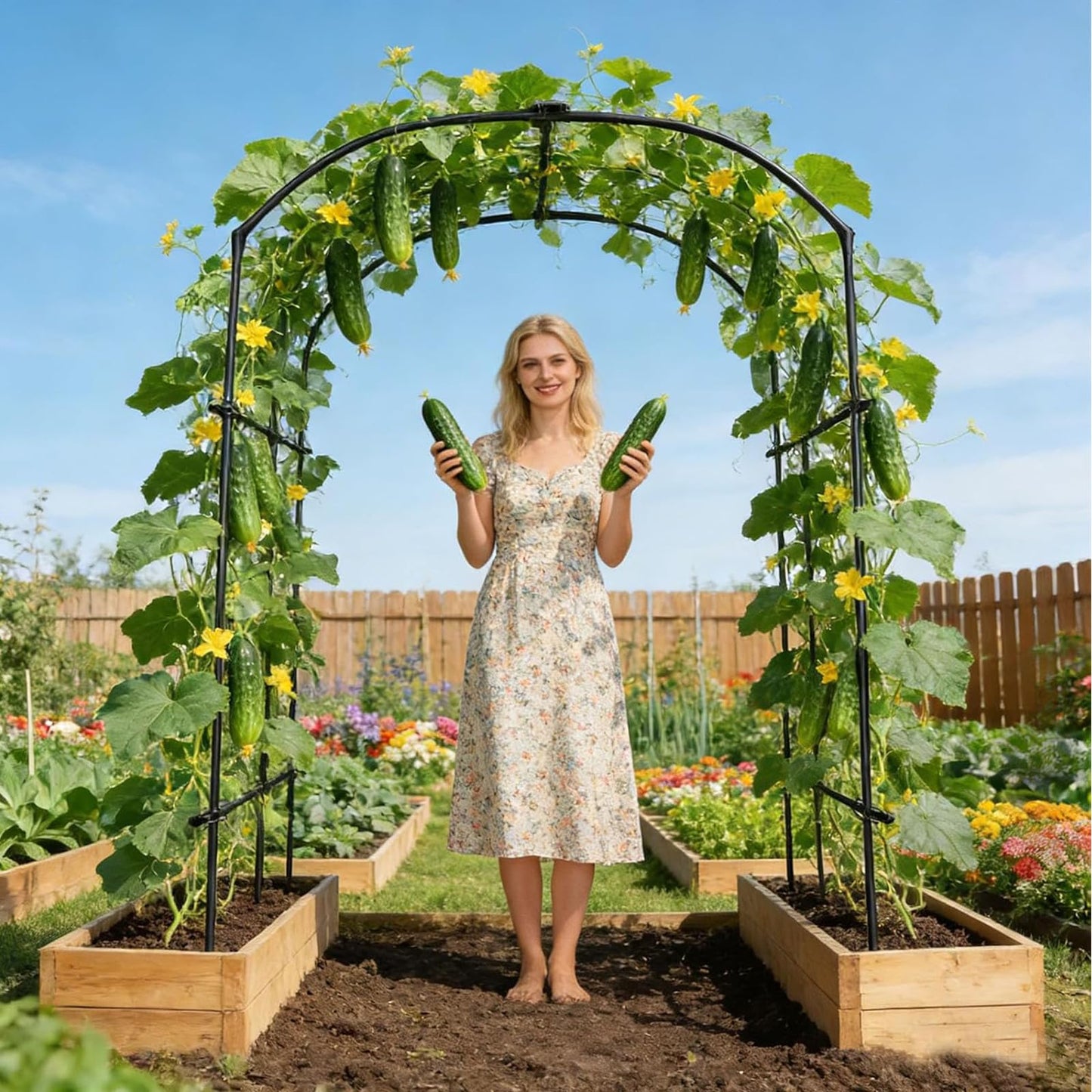 Tall Garden Arch Trellis for Climbing Plants, 87in Tall Metal Plant Support Trellis Archway for Climbing Plant Vegetables Cucumber, Outdoor Yard Lawn Garden Arch Tunnel Trellis