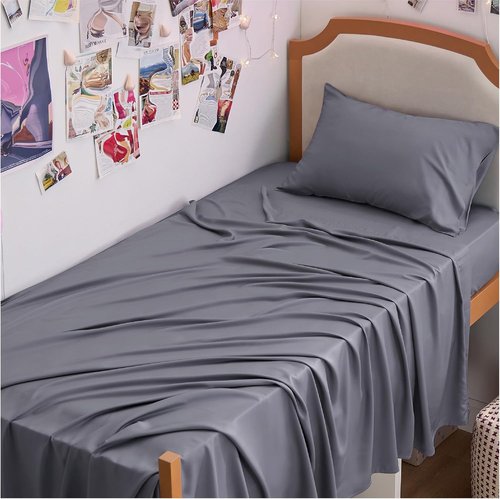 Bedsure Cooling Twin XL Sheets - Breathable Rayon from Bamboo, Soft & Silky, Deep Pocket Up to 16", Dark Grey