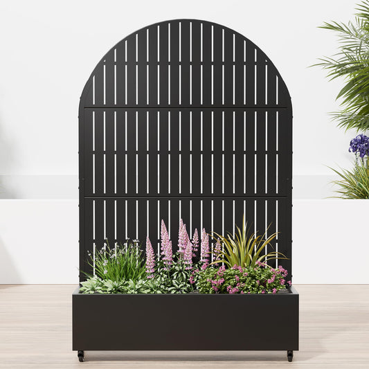 Casaphoria Raised Garden Bed Metal Planter Box with Trellis, 72"x47"x16" for Outdoor Climbing Plants, Flowers Vegetables and Vines Privacy Screen with Wheels and Drainage Holes(Black Vertical)
