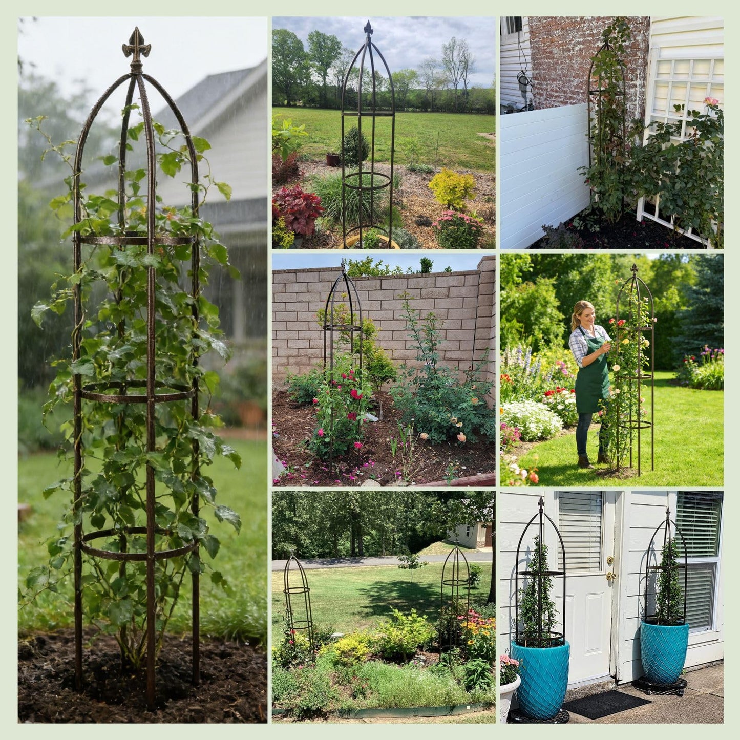Lancisism 100% Metal Trellis for Climbing Plants Outdoor - Garden Metal Obelisk Trellis Vertical Plant Support for Climbing Vines & Flowers - Sturdy Bronze Steel Arch Trellis for Potted Plants Indoor