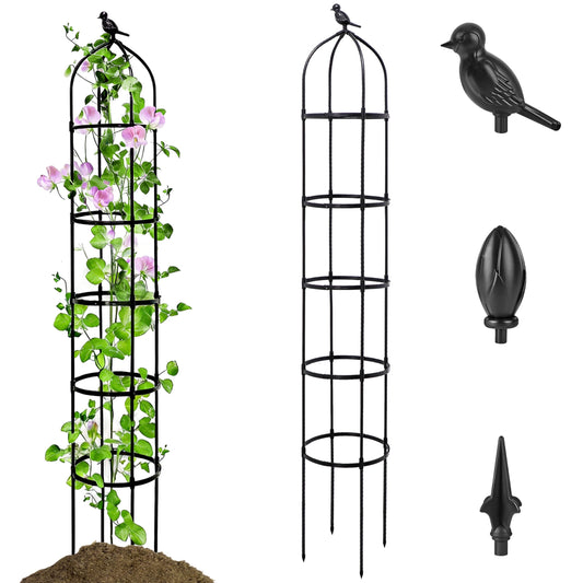 SORANGEUN 1 Pack Garden Obelisk Trellis for Climbing Plants Outdoor, 6.7FT Adjustable Metal Plant Support with 3 Decorative Tops, Black Rustproof Trellis for Roses, Tomatoes, Clematis & Vines