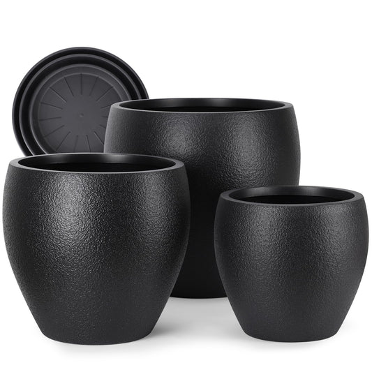 YNNICO Plant Pots 17.5/14.8/12.2 inch Set of 3, Flower Pots with Drainage Holes, Large Planters for Indoor Outdoor Garden Plants and Flowers. (Black)