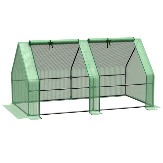 Outsunny 6' x 3' x 3' Mini Greenhouse with Zippered Doors & Roll-up Windows, Portable Plant Hot House with Durable PE Cover, Water Resistant, UV Protected for Outdoor Flowers, Vegetables, Green