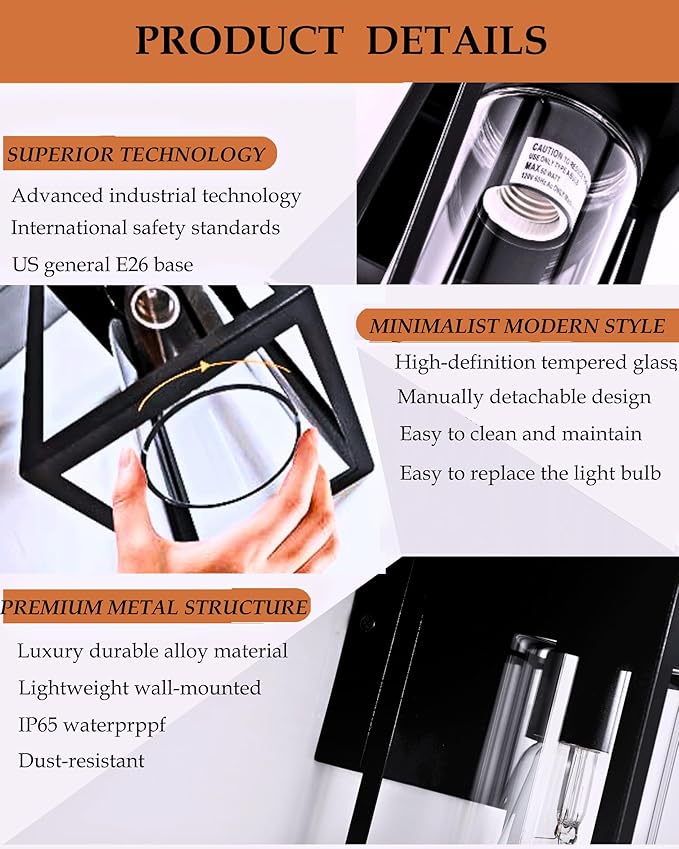 Dusk to Dawn Outdoor Lights, Waterproof Porch Lights 2 Pack, Exterior Lighting Fixtures with Cylinder Lampshade, LED Wall Sconce Light for House Porch Patio Front Door Garage.