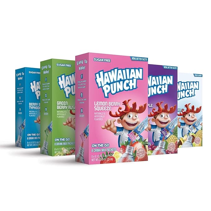 Hawaiian Punch, Paradise Variety Pack– Powder Drink Mix - (5 boxes, 40 sticks) – Sugar Free & Delicious, Excellent source of Vitamin C, Makes 40 flavored water beverages | Sugar Free, Delicious