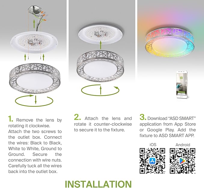 ASD 12 Inch Smart RGBW Flush Mount Ceiling Light with Remote - Brushed Nickel 20W 120V 2700-6500K Dimmable Ceiling Light Fixture, WiFi App Control RGB Lights, Alexa & Google Assistant - ETL