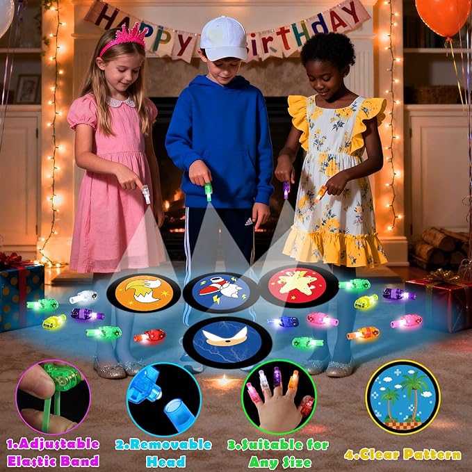36 Pcs Blue and Golden Party Favors LED Finger Lights, Glow in The Dark Birthday Party Supplies, Goodie Bag Stuffers Classroom Treasure Box Prizes for Kids