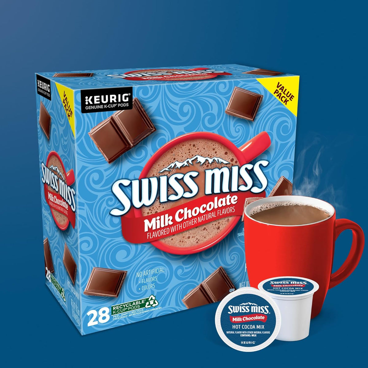 Swiss Miss Hot Cocoa K-Cup Pods - Rich Milk Chocolate Flavor | 28 Count Single-Serve Packs