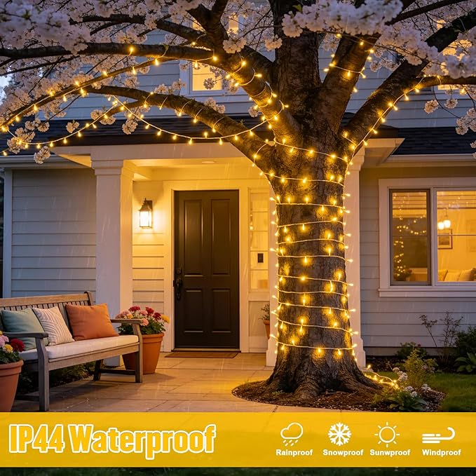 JMEXSUSS 4 Pack 50 LED Battery Operated String Lights Warm White, Each 16.5ft Battery Outdoor Lights with Timer Waterproof, 8 Modes Christmas String Light Indoor for Bedroom Classroom Xmas Decor