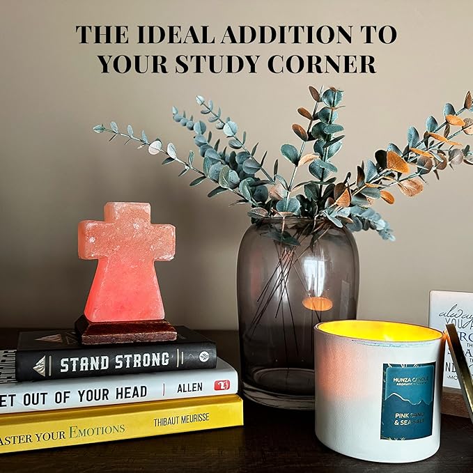 POHS Himalayan USB Mini Salt Lamp, 7 Color Changing LED Bulb, Hand Crafted Crystal Rock Salt Night Light for Home Decor, Desk, and Gift | Premium Quality Wood Base and USB Cable (Cross)