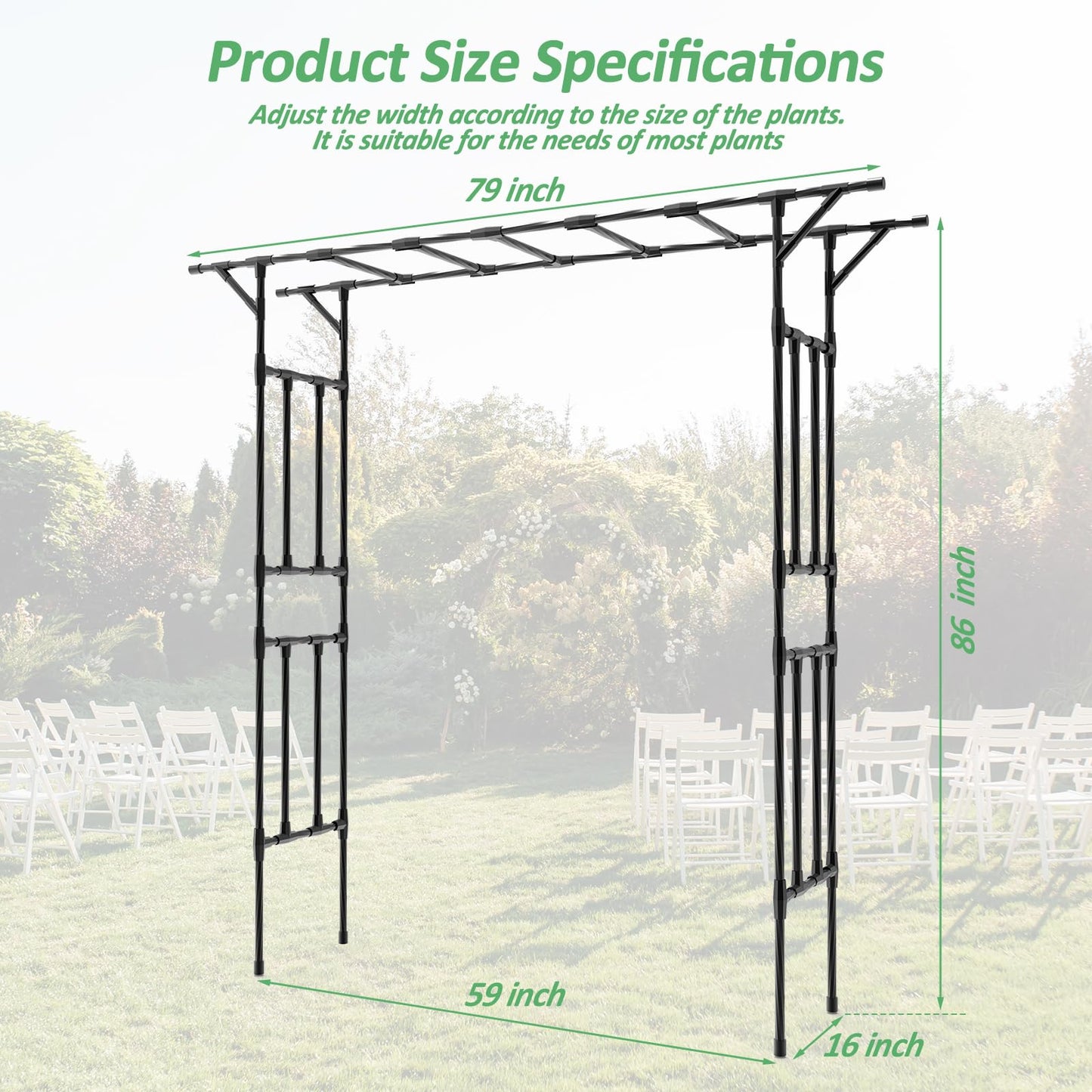 Garden Arch Trellis - 79" L x 86" H Supersize Flattop Garden Arch - Garden Trellis for Lawn, Party, Ceremony Wedding Decoration (Pipe Diameter - 20MM)