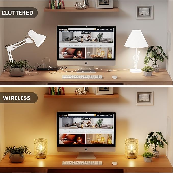 2 Pack Battery Operated Decorative Lamp with Timer for Bedside,Small Cordless Table Lamps with LED Warm Bulb for Shelf/Coffee Table/Entryway/ Bathroom or Kitchen Counter/ Dorm/Office Cubicle(Clear)