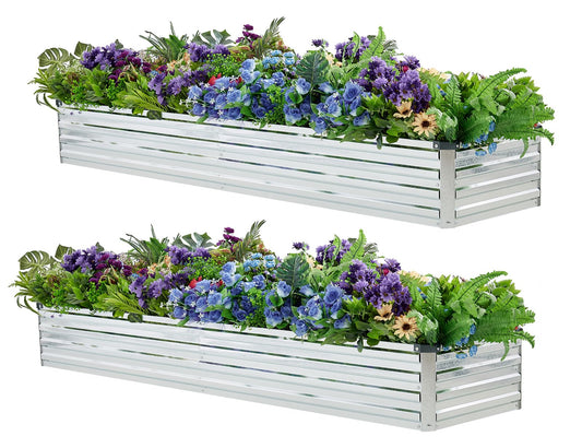 Meberam 2 Pack 8x2x1FT Galvanized Raised Garden Beds Kit Outdoor Metal Gardening Planter Box for Vegetable Elevated Flower Herbs,Silver