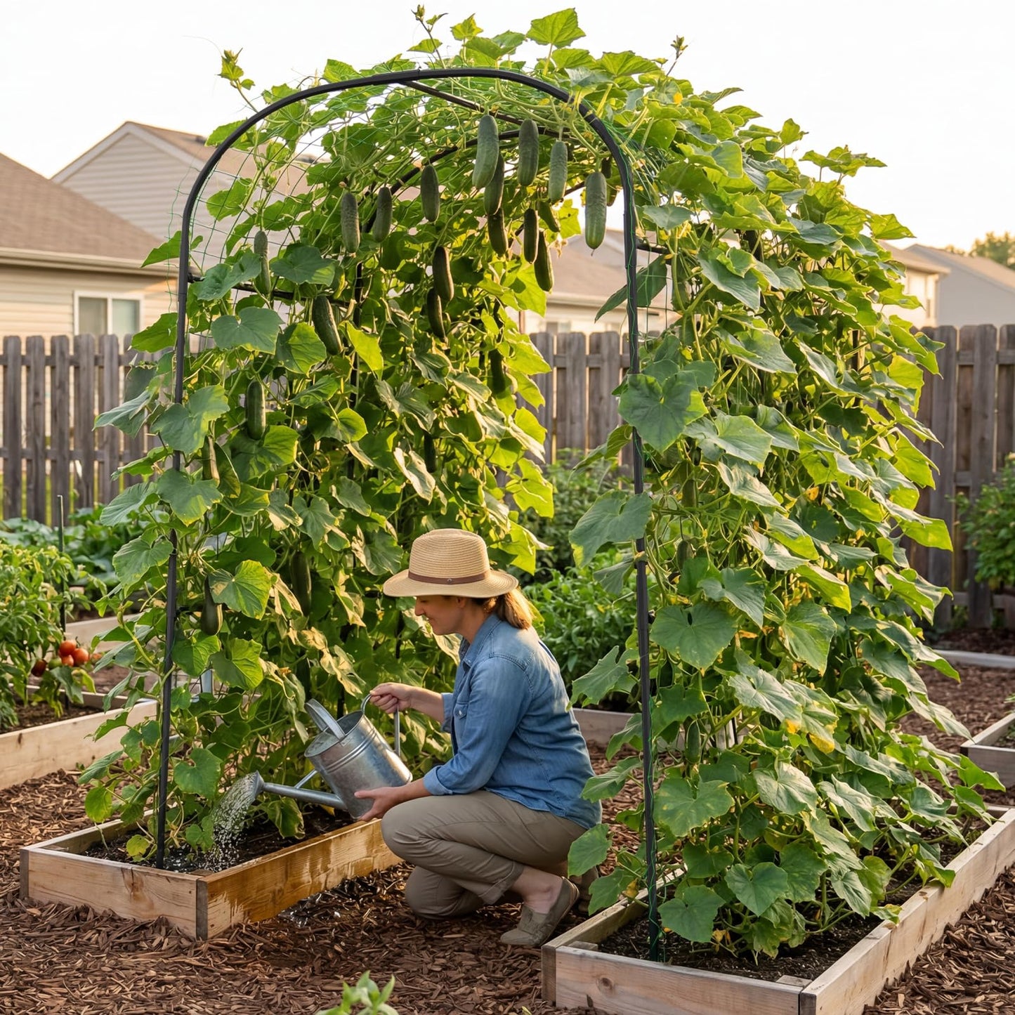 SUNYRISY Garden Arch Trellis for Climbing Plants Outdoor, 71" x 47" x 83" Metal Core Tall Archway Tunnel Plant Support for Cucumber Tomato Vine Flowers Vegetables Climbing Plants