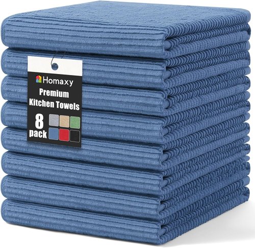 Homaxy Premium Kitchen Towels - Ultra Absorbent 100% Cotton Hand Towels | 18"x28", Navy Blue, 8 Pack