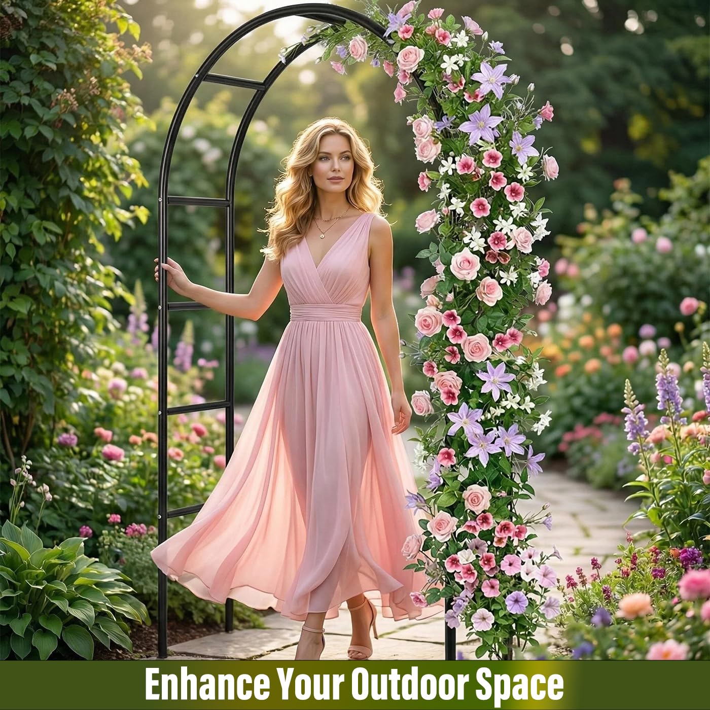 Metal Pergola Arbor 7'6"Wide x 6'5'High/4'6"Wide x 7'10"High,Assemble Freely 2 Sizes,Wide Wedding Garden Arbor Bridal Party Decoration Arbor